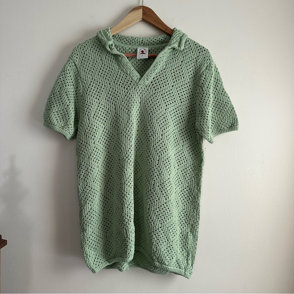 Light Green Knit Short Sleeve Polo Tee